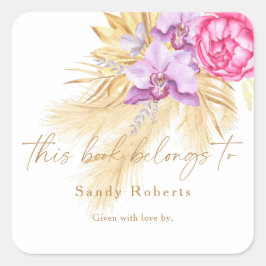 Adesivo Quadrado Poa seca do boho - este livro pertence