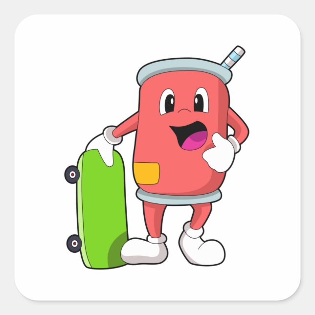 Adesivo Quadrado Pode como skater com skate (Frente)