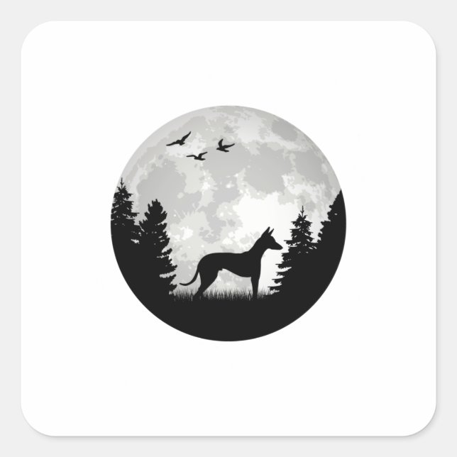 Adesivo Quadrado Podenco Moon Espanhol Greyhound Ibizan Hound (Frente)