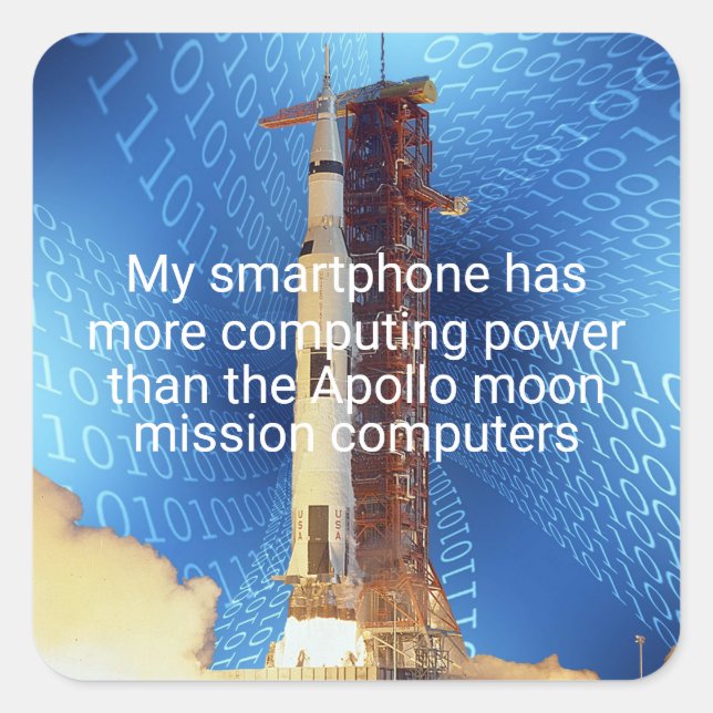 Adesivo Quadrado Poder de computação do Apollo 11 (Frente)
