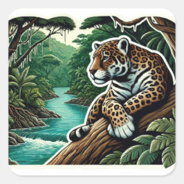 Adesivo Quadrado Poderoso Retrato Jaguar Negro