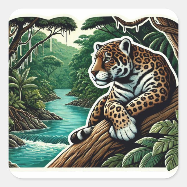 Adesivo Quadrado Poderoso Retrato Jaguar Negro (Frente)