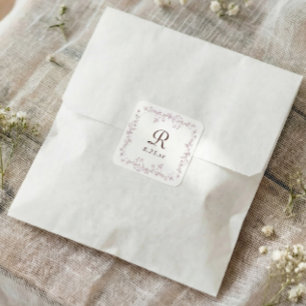 Adesivo Quadrado Poeira Rosa Monograma Floral Francês Casamento