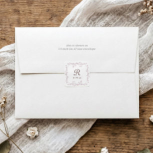 Adesivo Quadrado Poeira Rosa Monograma Floral Francês Casamento