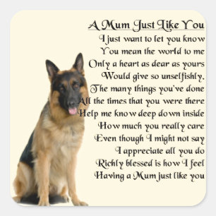 Adesivo Quadrado Poema da mãe - Design do German shepherd