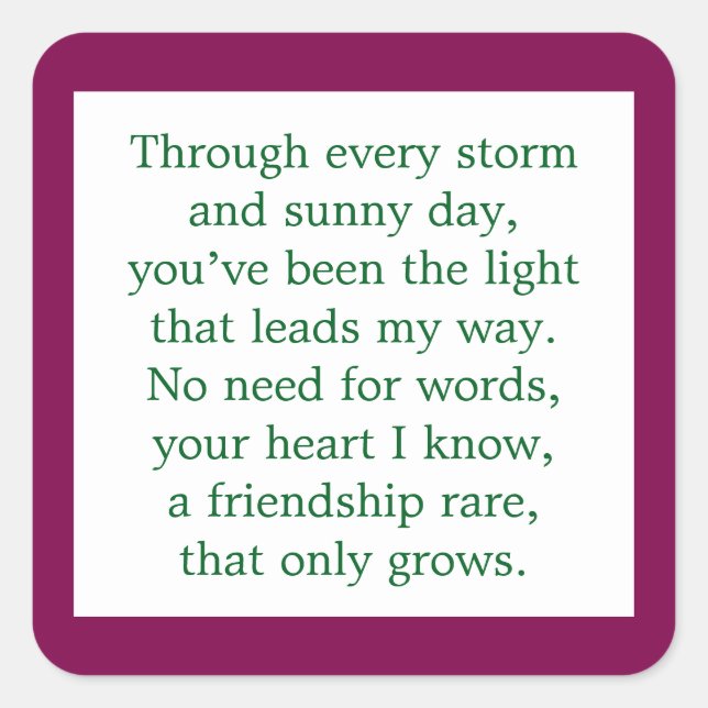 Adesivo Quadrado Poema de Amizade (Frente)