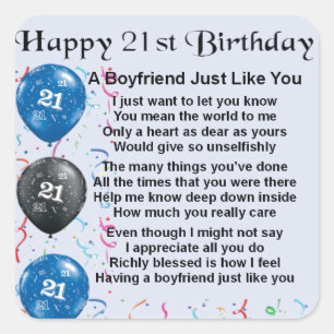 Adesivo Quadrado Poema do namorado - aniversário de 21 anos
