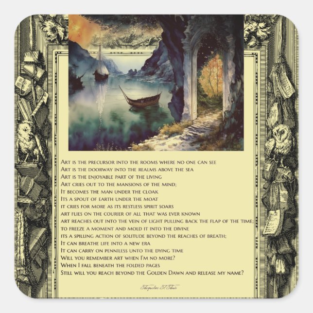 Adesivo Quadrado Poema Sobre Barcos de Arte Água Lagoa (Frente)