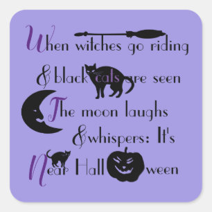 Adesivo Quadrado Poema Tradicional de Halloween da Caligrafia