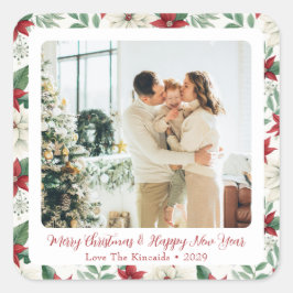 Adesivo Quadrado Poinsettia Border Square Holiday Sticker