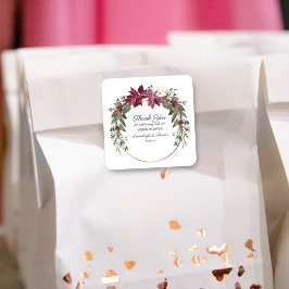 Adesivo Quadrado Poinsettia Floral Obrigado A Favor | Vermelho esca