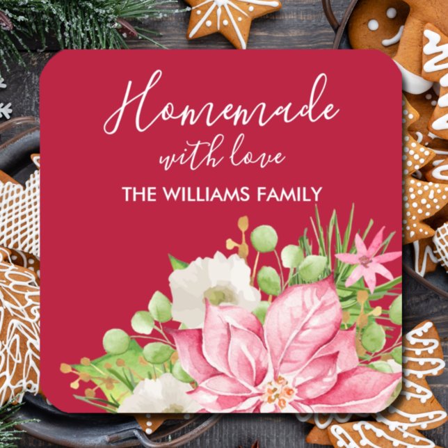 Adesivo Quadrado Poinsettia Homemade Comida Treino de Natal (Criador carregado)