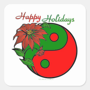 Adesivo Quadrado Poinsettia Yin Yang de Natal