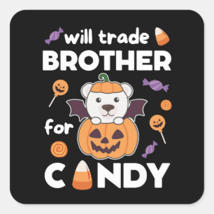 Adesivo Quadrado Polar Bear Halloween Brother Para Doces