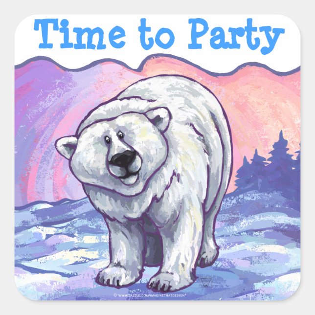 Adesivo Quadrado Polar Bear Party Center (Frente)