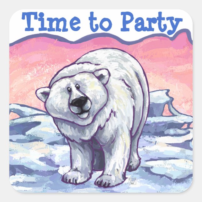 Adesivo Quadrado Polar Bear Party Center (Frente)
