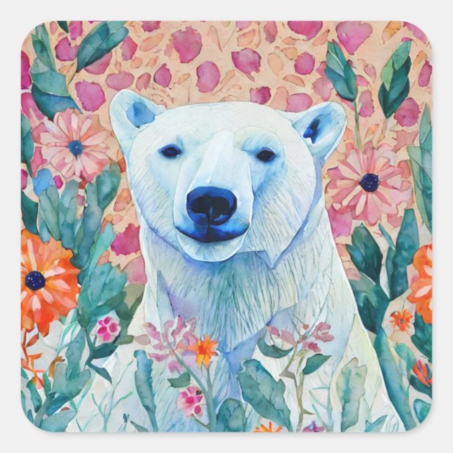 Adesivo Quadrado PolarBear e Flores (Frente)