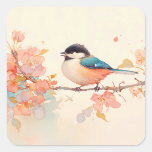 Adesivo Quadrado Poleiro do Chickadee em uma Sinfonia de Florações