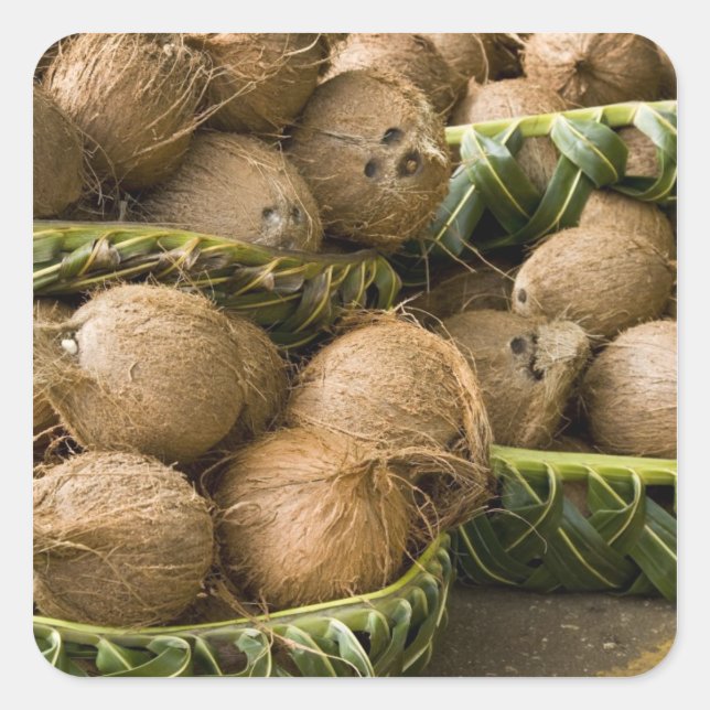 Adesivo Quadrado Polinésia, Reino de Tonga. Exibição de cocos (Frente)