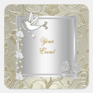 Adesivo Quadrado Pombo Branco Dourado Prateado Damask Elegante para