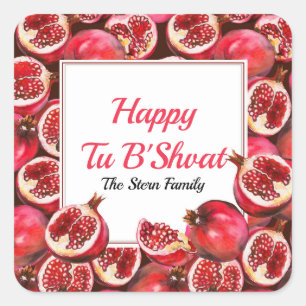 Adesivo Quadrado Pomegranate Gift Personalizado Happy Tu B'shvatat