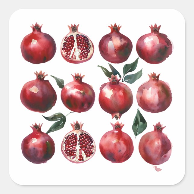 Adesivo Quadrado Pomegranate Watercolor Art (Frente)