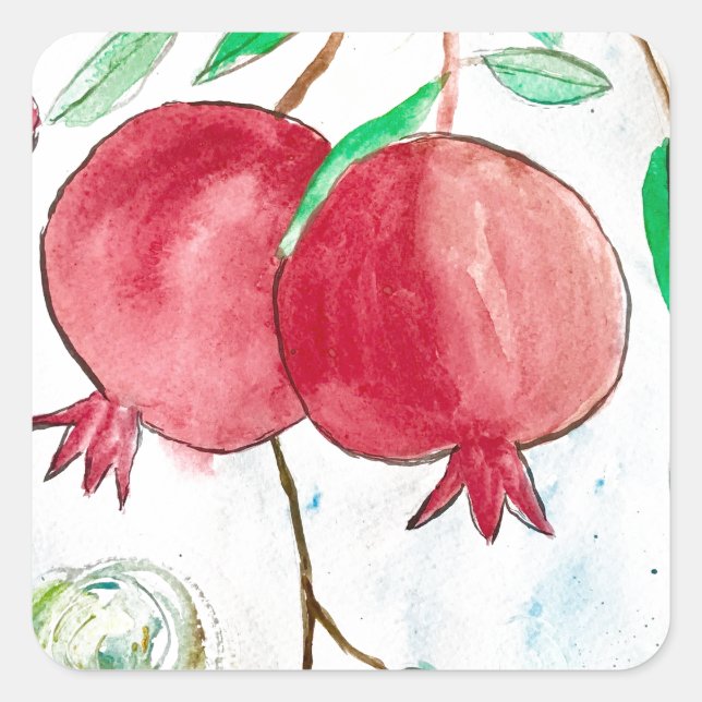 Adesivo Quadrado Pomegranato pintura romã Arte de parede (Frente)