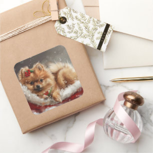 Adesivo Quadrado Pomerânia de Cachorro Festivo