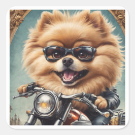 Adesivo Quadrado "Pomeranian Driving a Motorcycle" Sticker Sheet