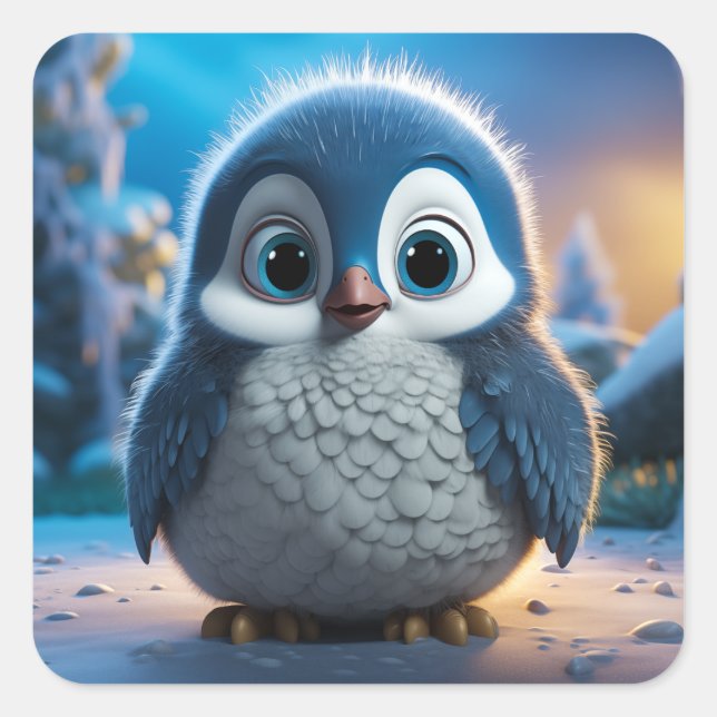 Adesivo Quadrado Poncho - Um pinguim-bebê liso (Frente)