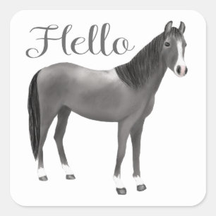 Adesivo Quadrado Pônei Cinza Equestre Pensando em você Olá Cavalo