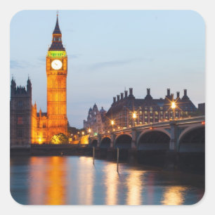 Adesivo Quadrado Ponte Big Ben e Westminster à noite