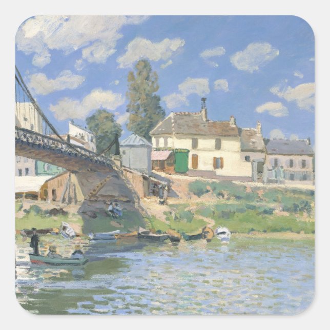 Adesivo Quadrado Ponte de Villeneu por Sisley Impressionista Paint (Frente)