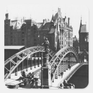 Adesivo Quadrado Ponte no Speicherstadt Hamburgo, c.1910