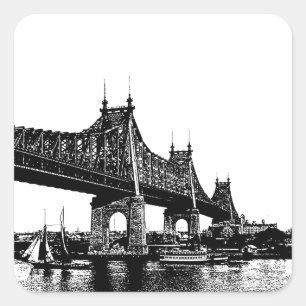 Adesivo Quadrado Ponte Queensboro Oceano Náutico Paisagem de praia