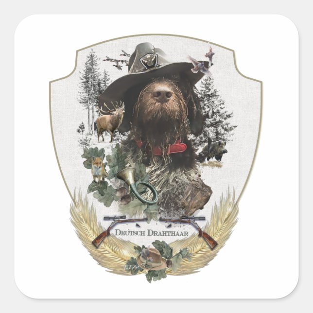 Adesivo Quadrado Ponteiro alemão Wirehaired (Frente)