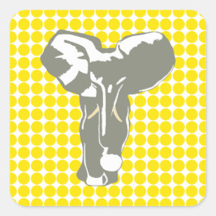 Adesivo Quadrado Ponto Safari Amarelo ouro com Elefante de Arte Pop