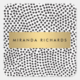 Adesivo Quadrado Pontos de Confetti Pretos Luxuosos com Bares Doura