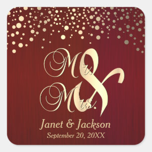 Adesivo Quadrado Pontos de Confetti Vermelho e Dourado Escuro