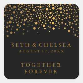 Adesivo Quadrado Pontos Dourados do Dia do Casamento em Preto | Per