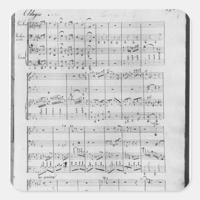 Adesivo Quadrado Pontuação para trio para piano, violino e violonce (Frente)