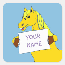 Adesivo Quadrado Pony de desenho animado bonito com mensagem