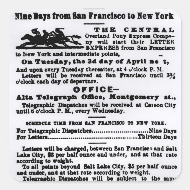 Adesivo Quadrado Pony Express, Nove Dias (Frente)