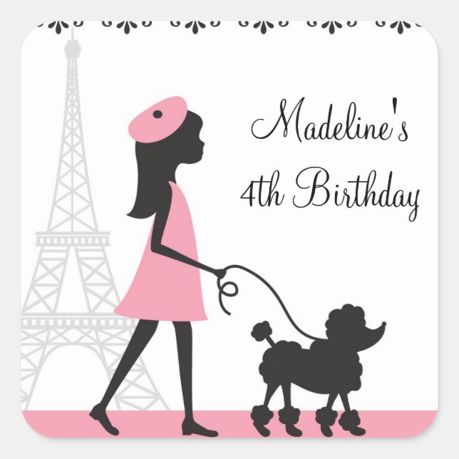 Adesivo Quadrado Poodle Birthday Stickers (Frente)