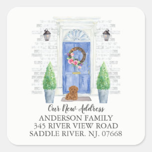 Adesivo Quadrado Poodle Blue Door New Address Label Sticker