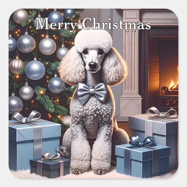 Adesivo Quadrado Poodle Christmas (Frente)