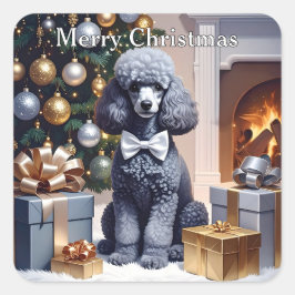 Adesivo Quadrado Poodle Christmas