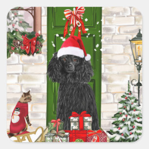 Adesivo Quadrado Poodle Christmas
