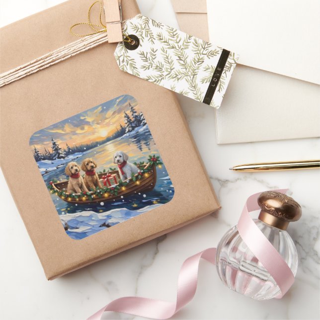 Adesivo Quadrado Poodle Christmas Boat Holiday (Presentear)