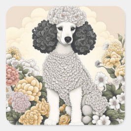 Adesivo Quadrado Poodle in Whimsical Flowers